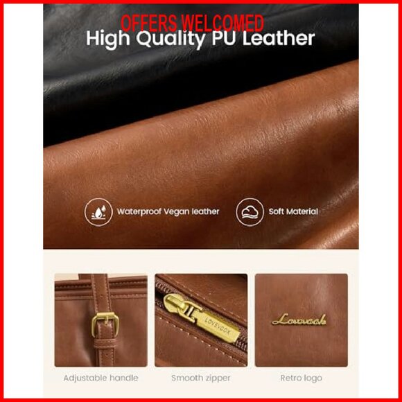 Vintage Leather Tote Bag with iPad Compartment Multiple Pockets - Picture 6 of 7